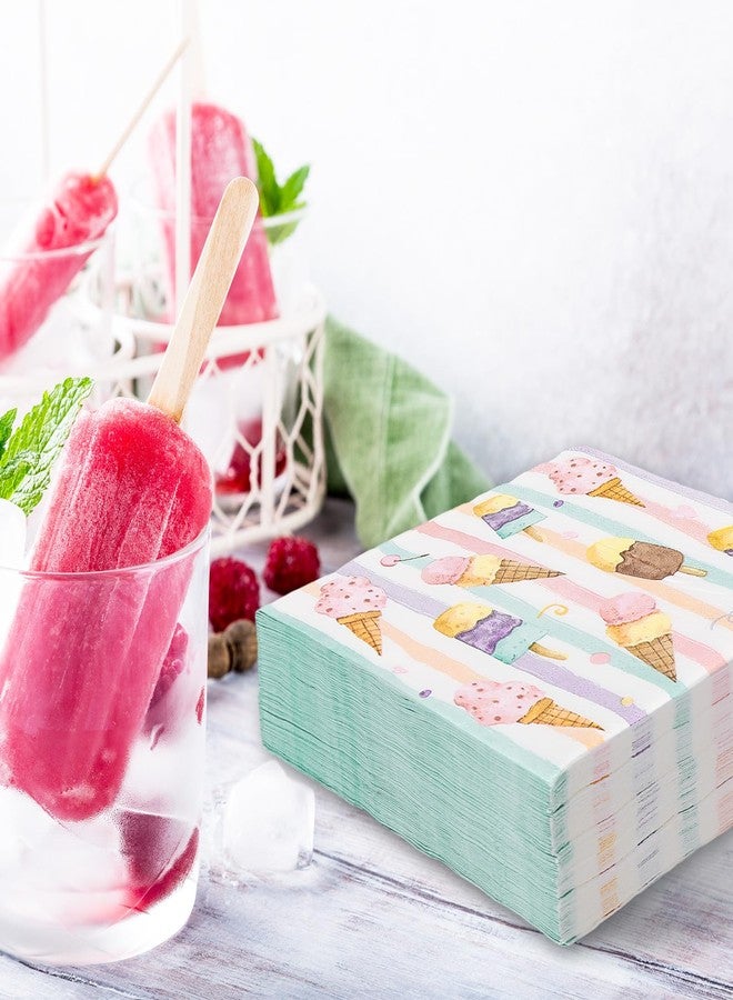 JarThenaAMCS 80Pcs Ice Cream Paper Napkins Watercolor Beverage Popsicle Disposable Napkins Luncheon Dinner Dessert Napkins for Summer Ice Cream Theme Birthday or Baby Shower Party Supplies - Image 5